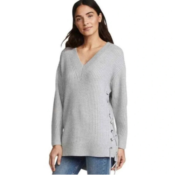 Rag & Bone Ivy Merino wool sweater with side ties gray v neck - Picture 1 of 6